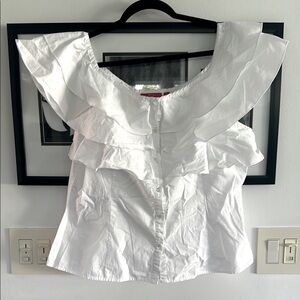 Oscar De La Renta white ruffle button down sleeveless shirt size 14